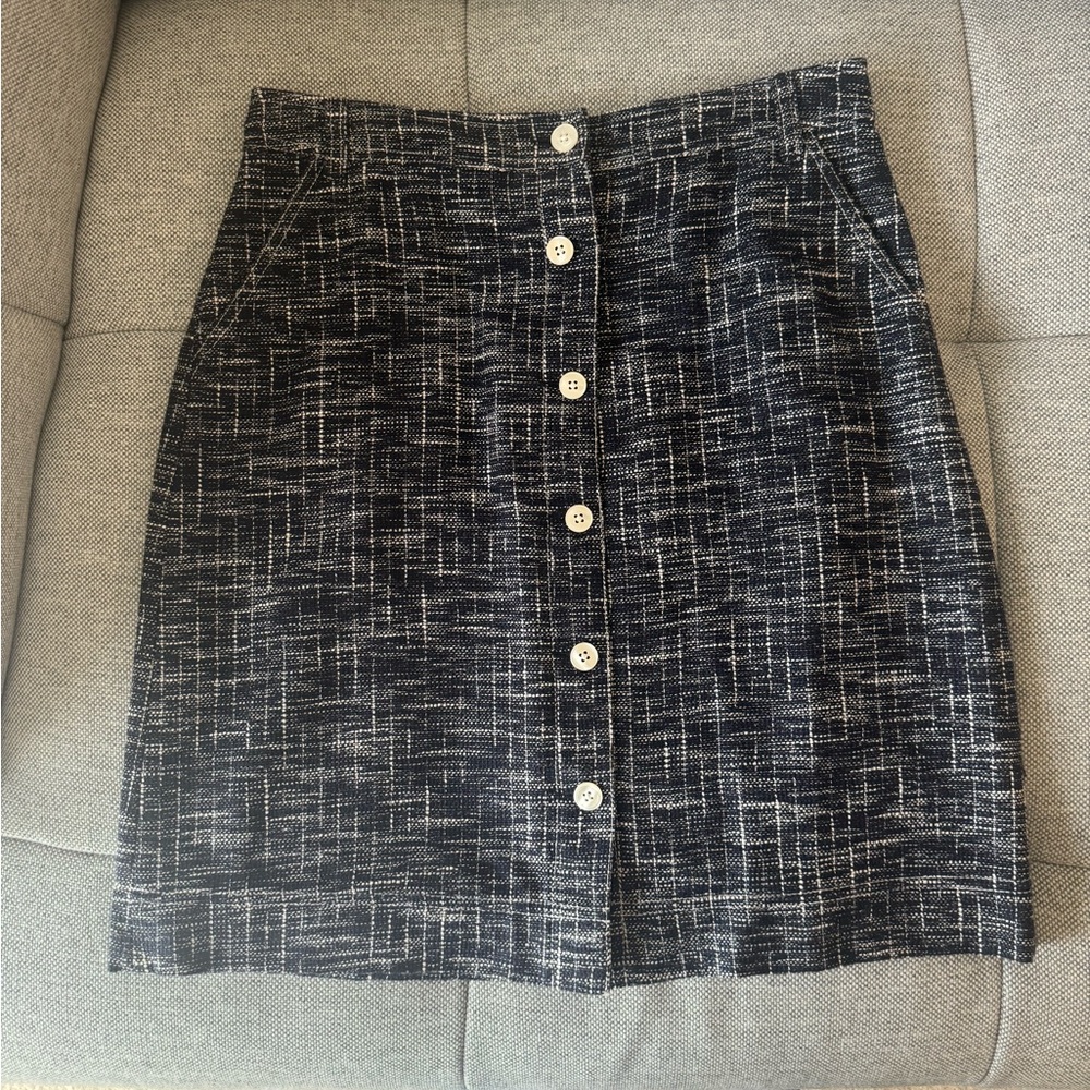 Brooks Brothers Navy and White Button-Front Skirt